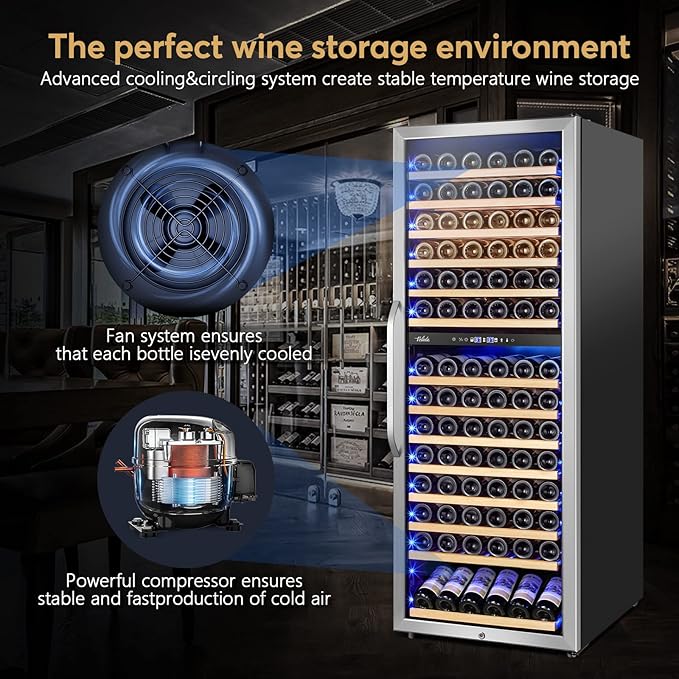 24 Inch Wine Cooler Fridge Dual Zone, Professional Large Capacity High Wine Refrigerator with Powerful Compressor, Quiet Operation and Elegant Design-KMHJ408D - Image 5