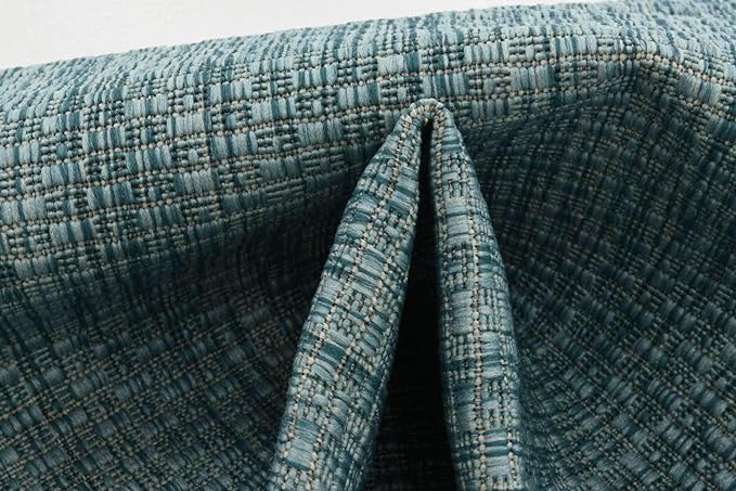 Unique Loom Collection Casual Transitional Solid Heathered Indoor/Outdoor Flatweave Area Rug (2' x 6' 1" Runner, Aquamarine/Ivory) - Image 9