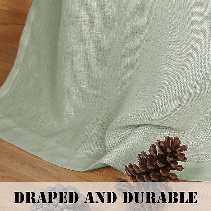 H.VERSAILTEX Sage Curtains 63 Inch Length for Boys Bedroom 2 Panel Rod Pocket Light Filtering Semi Translucent Cotton Textured Soft Linen Curtain for Living Room Dining Kitchen Farmhouse Kids Room - Image 7