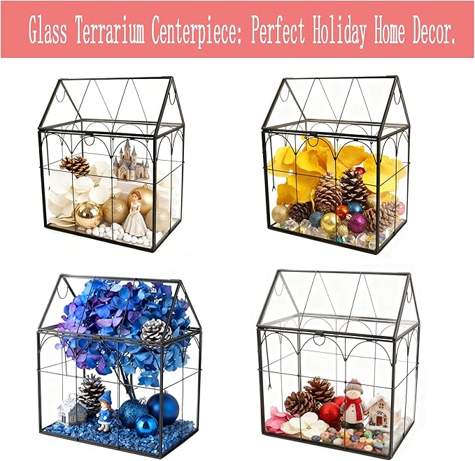 ELEGANTLIFE Glass Geometric Plant Terrarium,Succulent & Air Planter for Home Garden Office Decoration (Black House) - Image 4