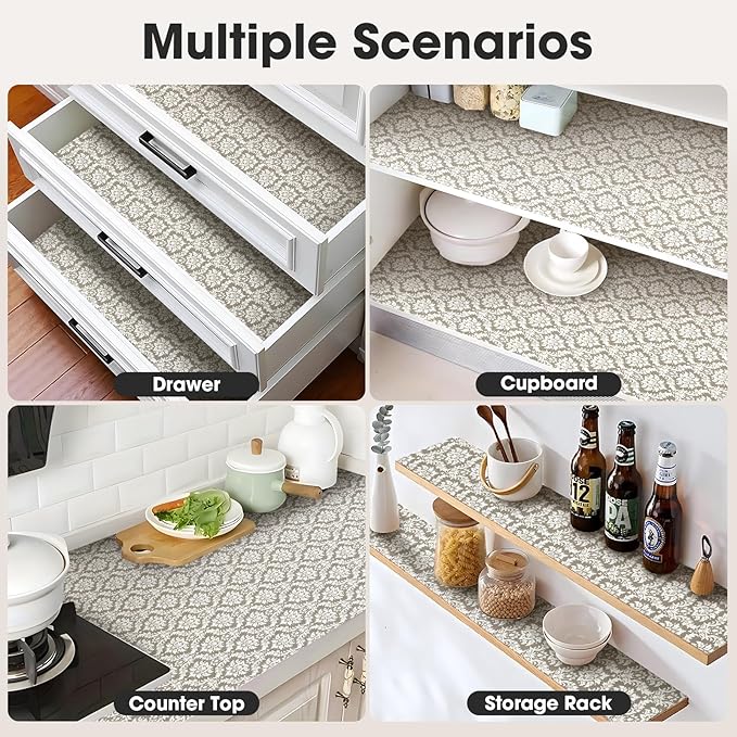 Drawer and Shelf Liner, Non-Slip Kitchen Cabinet Liners Non-Adhesive Thick Strong Grip Waterproof Washable Mats Protect Dresser Shelves Cupboard Bathroom Cabinets, Boho: Beige, 12 in X 20 FT - Image 7