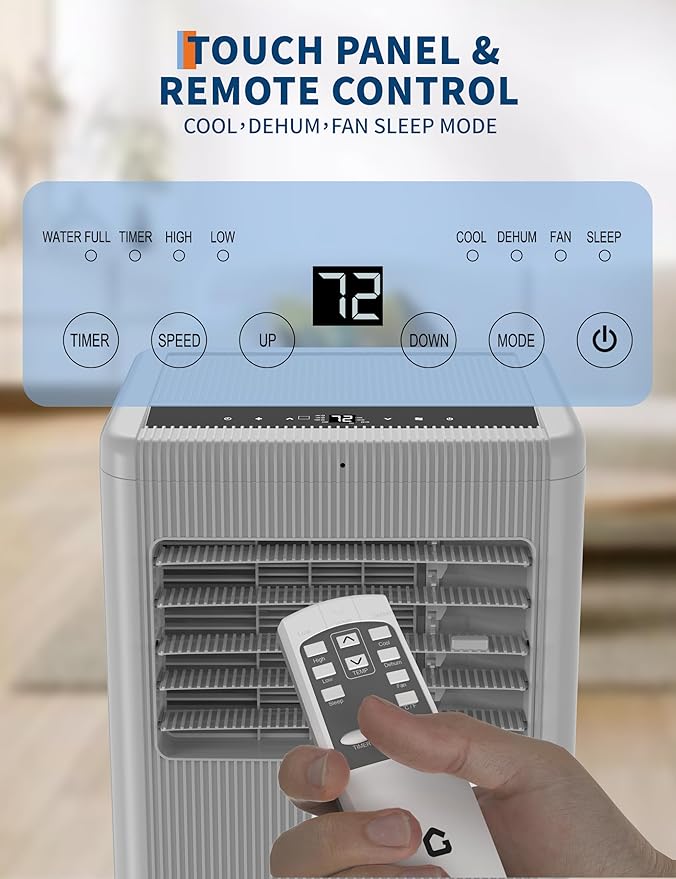 GarveeLife Portable Air Conditioner 10,000 & 7,000 BTU – 3-in-1 AC Unit with Dehumidifier, 2 Fan Speeds, Window Kit, Remote, 24H Timer – Black Control Panel, US Standard - Image 2