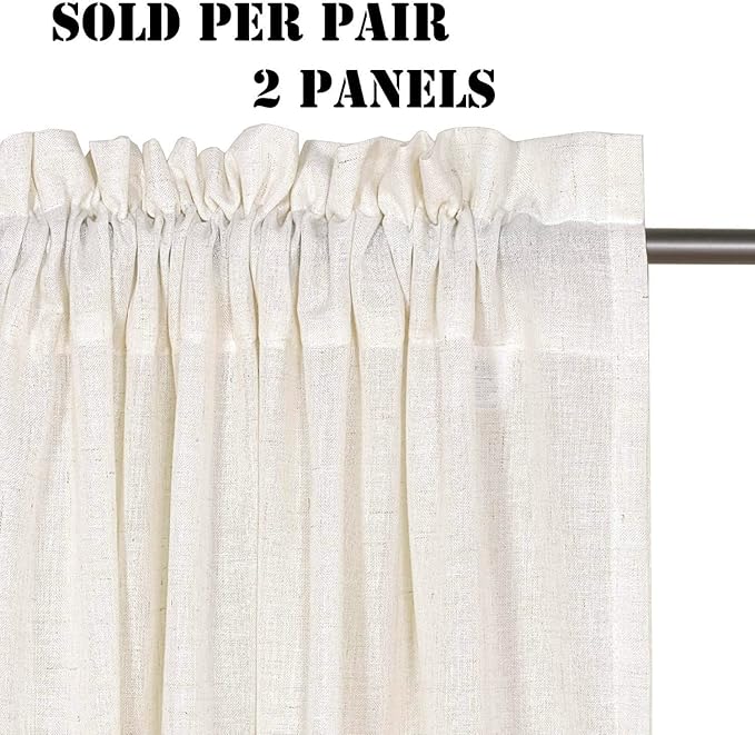Linen Curtains Elegant Natural Linen Blended Curtains Energy Efficient Light Filtering / Rod Pocket Window Treatments Panels / Drapes for Livingroom (Set of 2, Ivory, 52 inch W X 96 inch L) - Image 2