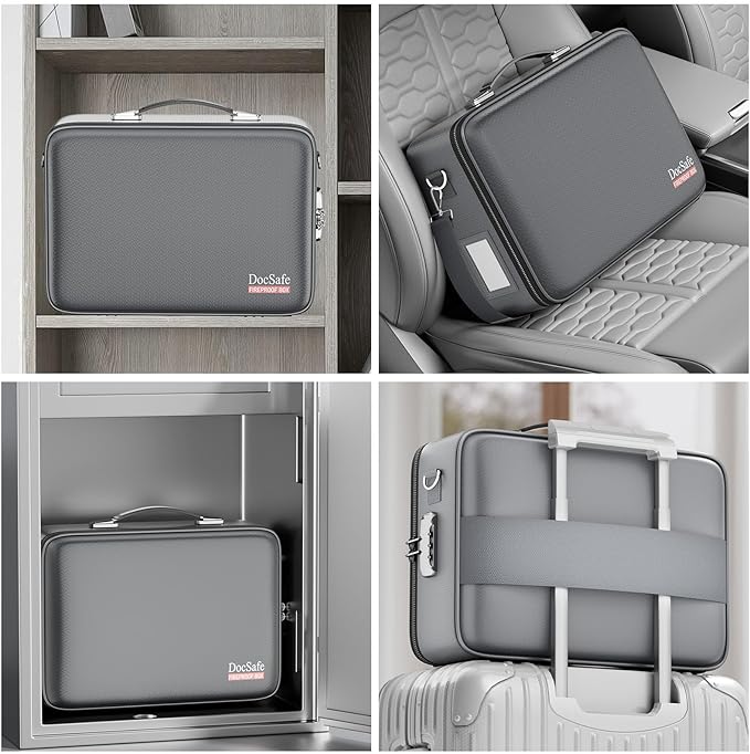 DocSafe Fireproof Document Box with Lock, Hard Case File Organizer with Accordion File Folder, Fireproof Water Resistant Safe Box Home Office Travel Storage for Important Documents Laptop Gray - Image 6