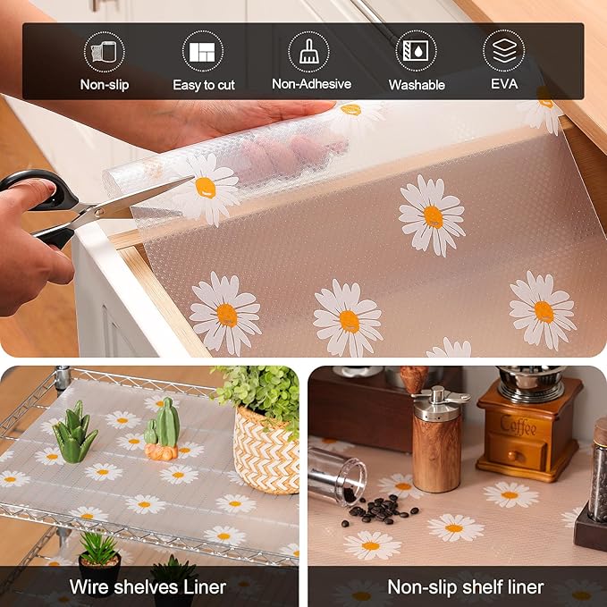 Cooyes Shelf Liner – Premium Non-Adhesive Cabinet & Drawer Liner for Kitchen – Waterproof Shelf Paper with Modern Pattern – Durable EVA Cabinet Mat – Easy to Cut (17.5" W x 197" L) - Image 4