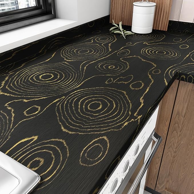 WESTICK 24" x 120" Large Black/Gold Wood Contact Paper for Tables Vintage Wood Peel and Stick Wallpaper Self Adhesive Waterproof Wooden Grain Contact Paper for Countertops Office Desk Kitchen Cabinets - Image 2