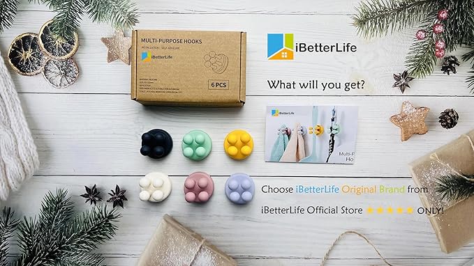 iBetterLife Self-Adhesive Shower Razor Holder - 6Pcs Wall Mounted Hooks Hanger for Clipping & Hanging Toothbrush Towel Loofah Bathroom Kitchen Home Office Dorm Room Essentials Storage Wreath Hook - Image 2