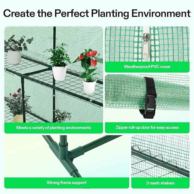 VIVOSUN 57x57x77 Inch Mini Walk in Green House with Window and Anchor, Plant Garden Hot House 2 Tiers 8 Shelves, 4.7 x 4.7 x 6.4 FT - Image 5