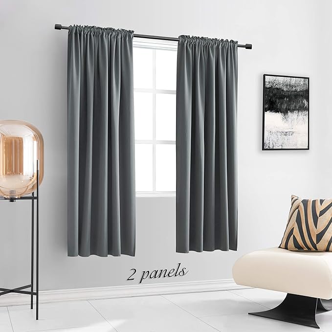 DONREN 72 Inches Long Room Darkening Curtain Draperies for Living Room - Blackout Solid Rod Pocket Curtains for Dining Room(2 Panels,Medium Grey) - Image 2