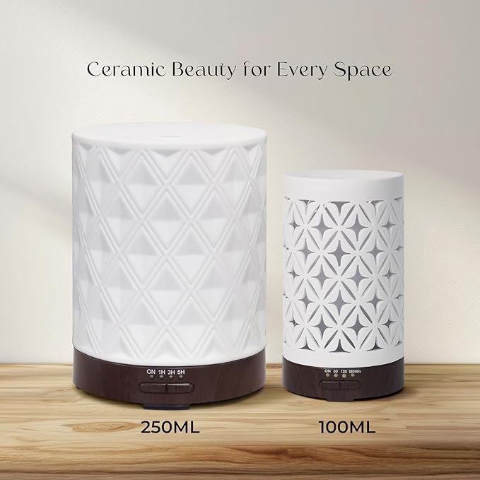 Earnest Living Essential Oil Diffuser for Large Room White Ceramic 250ml Aromatherapy Diffuser with 4 Timers 7 Night Lights and Auto Off Function for Home Gift - Image 2