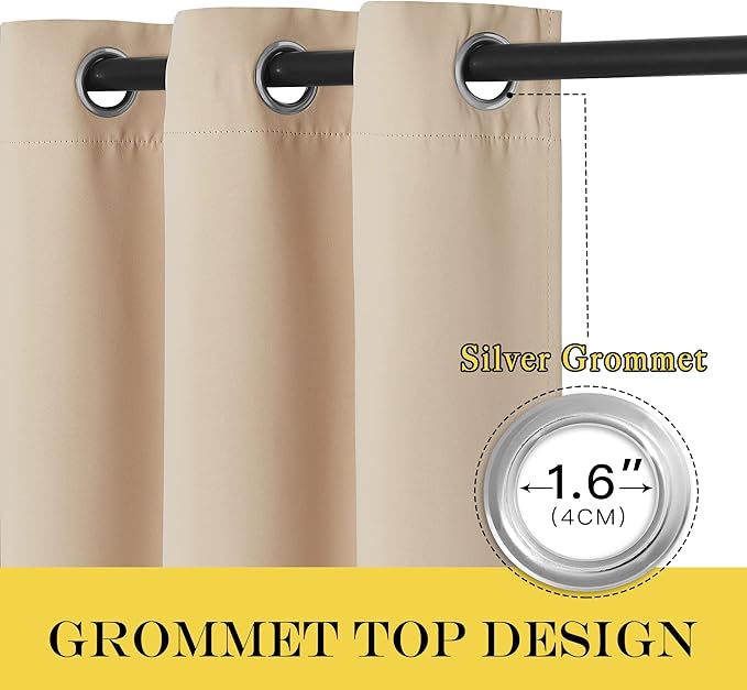 NICETOWN Blackout Drapery Window Curtains for Doorway - Grommet Window Treatment Thermal Insulated Solid Vertical Drape for Bedroom (Biscotti Beige, 1 Piece, 66 by 66 Inch) - Image 2