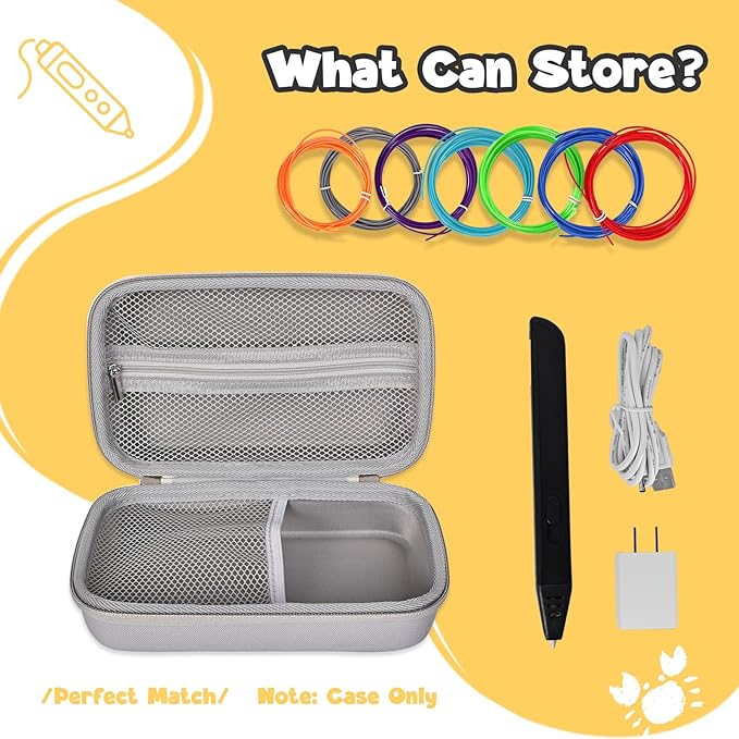 Case Compatible with 3Doodler Start+ Essentials for 3D Pen Set for Kids, Carrying Holder Fit for Printing Pens, Storage Organizer for Printing Filament Refill, Micro-USB Charger (3D-04B-Grey) - Image 5