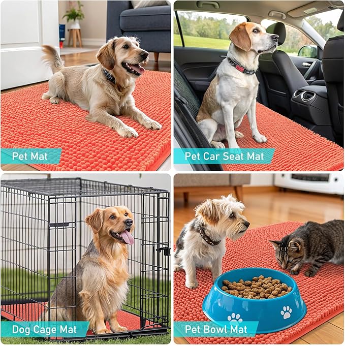 OLANLY Dog Door Mat for Muddy Paws 70x32, Absorbs Moisture and Dirt, Absorbent Non-Slip Washable Doormat, Quick Dry Chenille Mud Mat for Dogs, Entry Indoor Entryway Carpet for Inside Floor, Coral - Image 7