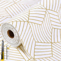 Shelf Liners for Kitchen Cabinets 12IN x 10FT, Non Adhesive Cabinet Liner Strong Non-Slip Thickened Gold Geometric Drawer Liner, Easy to Clean for Shelf, Cabinet with Knife and Tape Measure by FreeNook