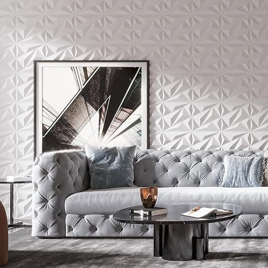 Art3dwallpanels 50 Pack 3D Wall Panel Diamond for Interior Wall Décor, PVC Flower Textured Wall Panels for Living Room Lobby Bedroom Hotel Office, White, 12''x12'' - Image 4