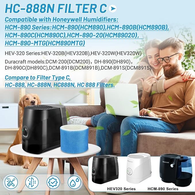 Lemige 6 Pack Upgraded HC888 Series Filters C Compatible with HC-888, HC-888N, HC-888, HC-888N, HCM-890, HEV-320 Series, for Duracraft DCM-200, DH-890, for Walgreens Cool Mist Humidifiers 890-wgn - Image 2