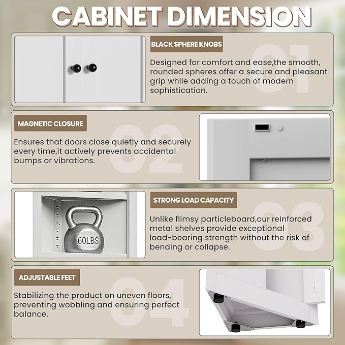 Metal Pantry Storage Cabinet with 4 Adjustable Shelves, 71" Tall Corner Cabinet for Bathroom, Corner Shelf Cabinet for Kitchen, Dining Room, Living Room, Assembly Required(White) - Image 3