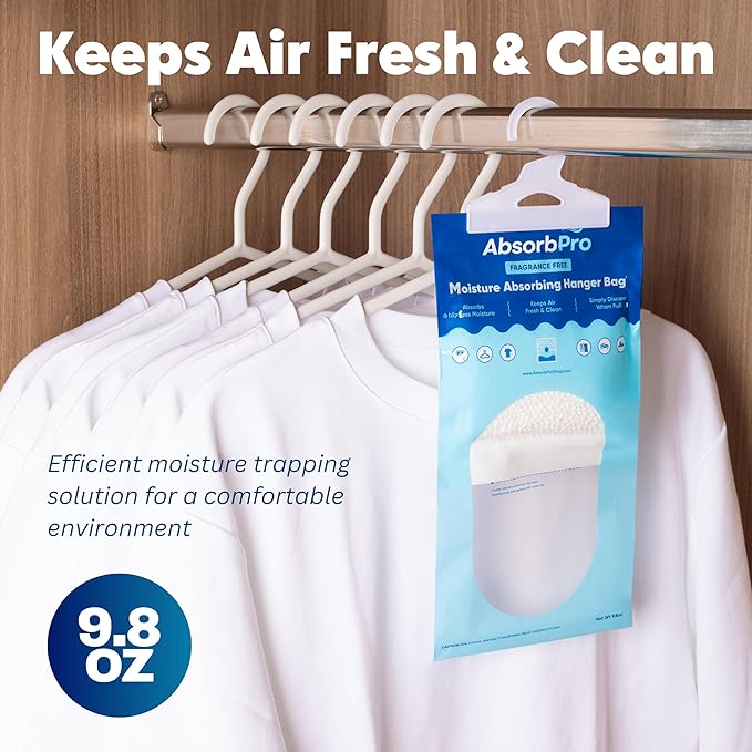 Moisture Absorbing Hanger Bag Fragrance Free - 10-Pack - 9.8 oz Hanging Dehumidifying Packs for Home, Kitchen, Bedroom, Bathroom, Closet, Rooms, Cars - Image 2