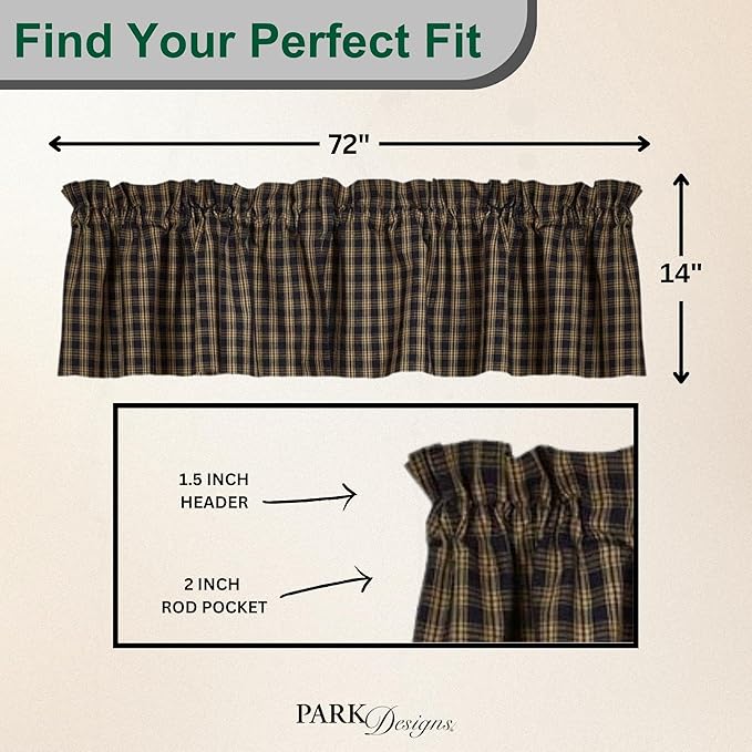 Park Designs Farmhouse Kitchen Valances for Windows - Sturbridge Navy | Fall Decor Window Valance Curtain | Plaid Curtain Windows | 72"x14" - Image 3
