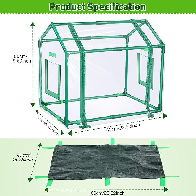 Mini Greenhouse with Potting Mat for Indoor Plant, Heavy Duty Portable Green House with Waterproof Pot Pad for Small Plants, Clear Small Plant Tent for Seed Humidity (Green) - Image 7