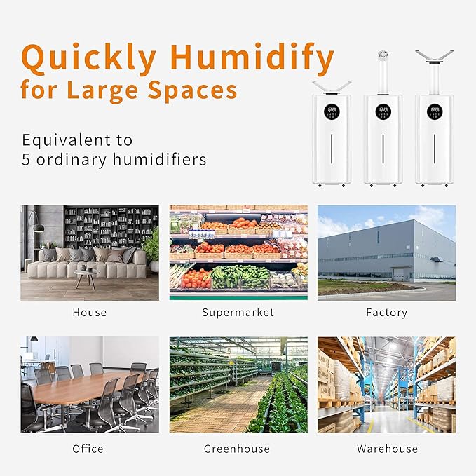 Humidifiers for Large Room Whole House Humidifier for Home 2000 sq.ft, 5.5Gal Cool Mist Top Fill Humidifier Floor Humidifier 21L 2000ML/H Dual 360° Nozzles 3 Speed - Image 6