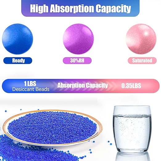 8LBS Silica Gel Desiccant Beads, Premium Blue Indicating Reusable Desiccant Bulk, Industry 3-5 mm Silica Beads Dehumidifier for 3D Filament, Electronic Devices, Camera, Jewelry, Safe (10PCS Bags) - Image 2