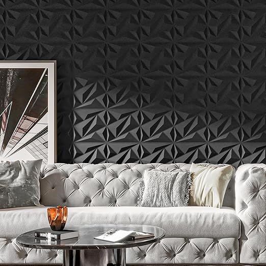 Art3dwallpanels 50 Pack 3D Wall Panel Diamond for Interior Wall Décor, PVC Flower Textured Wall Panels for Living Room Lobby Bedroom Hotel Office, Black, 12''x12'' - Image 4