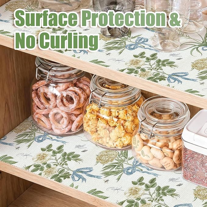 Drawer and Shelf Liner for Kitchen Cabinets Non Adhesive Cabinet Liners Floral Shelf Liners Strong Grip Non-Slip Drawer Liner Waterproof Easy to Clean Cupboard Shelves Dresser Liner 15.7IN x 10FT - Image 3