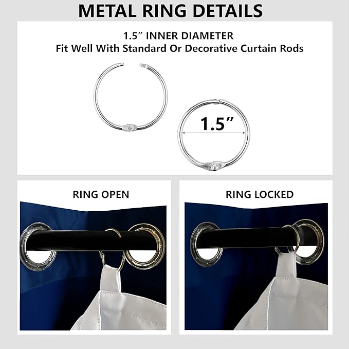 DriftAway Thermal Insulated 100 Percent Darkening Blackout Curtain Liner 2 Panels Each Liner Size 50 Inch by 58 Inch Rings Included Off White Panel - Image 3