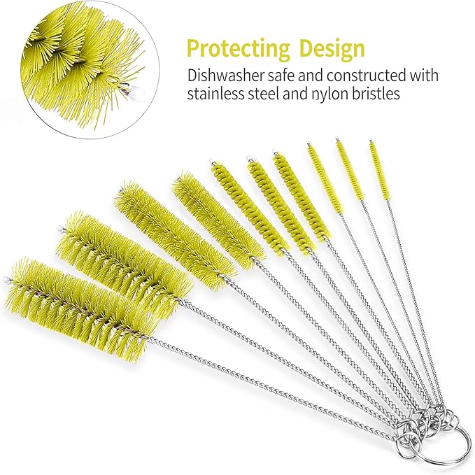 CiaraQ Bottle Cleaning Brushes, 8 Inch Nylon Tube Brush Set, Cleaner for Narrow Neck Bottles Cups with Hook, Set of 10pcs. - Image 4