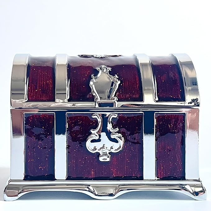 Retro Jewelry Box Arched Vintage Rectangular Metal Chest Necklace Ring Earrings Storage Case for Women Girls (Chrome Transparent Red, M) - Image 4