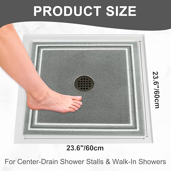 Square Shower Mat Non Slip: 24x24 Inch Extra Large Shower Mats for Inside Shower, Anti Slip Shower Floor Mat, Loofah Shower Stall Mats for Elderly, Non Slip Shower Mat with Drain Hole in Middle - Image 7
