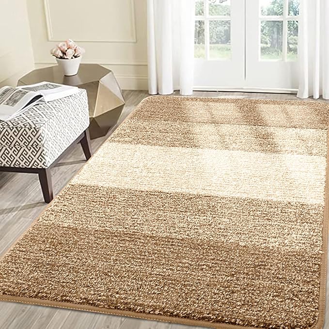 Smiry Dog Door Mat for Muddy Paws, Absorbs Moisture and Dirt, Low-Profile Entryway Mat with Non-Slip Backing, Entry Indoor Outdoor Doormat for Inside Floor (71x47 Inches, Camel, Striped) by Smiry