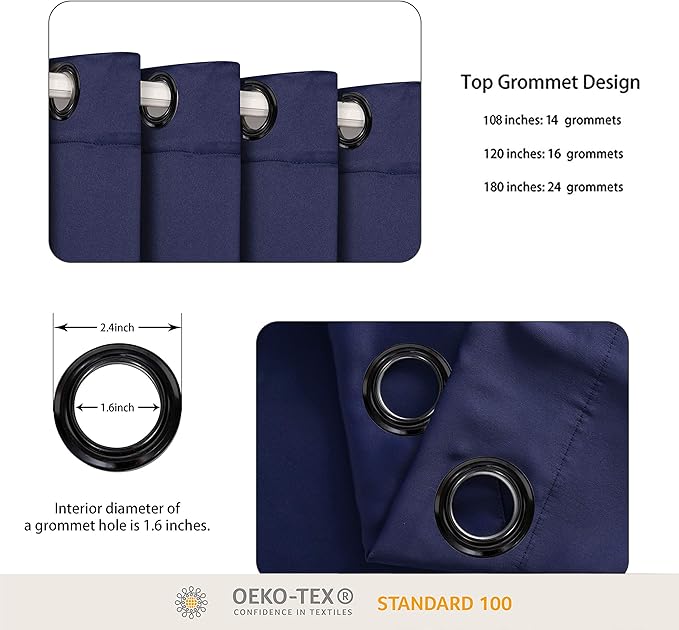 BONZER Room Divider Curtain Total Privacy Wall Extra Wide Thermal Insulated Blackout Curtains for Slide Window, 108L x 108W Inch (9L x 9W ft), 1 Panel, Navy - Image 3