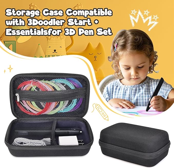 Case Compatible with 3Doodler Start+ Essentials for 3D Pen Set for Kids, Carrying Holder Fit for Printing Pens, Storage Organizer for Printing Filament Refill, Micro-USB Charger (3D-04B-Black) - Image 6