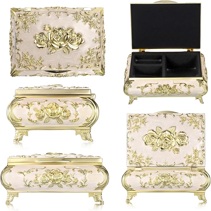 Hipiwe Metal Jewelry Organizer Box Antique Decorative Treasure Chest Keepsake Storage Case for Rings Earrings Holder Gift for Women, Medium - Image 8