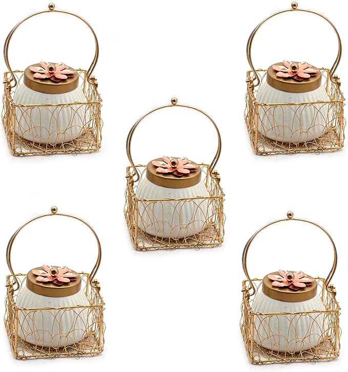 IGH Set Of 1 Wholesale Lot IndiaGiftHub Dry Fruit Jar with Golden Net Basket 4 inch with Lid, Return Gifts, Serving Bowls/Jars for Parties, Wedding Gifts by IndiaGiftHub