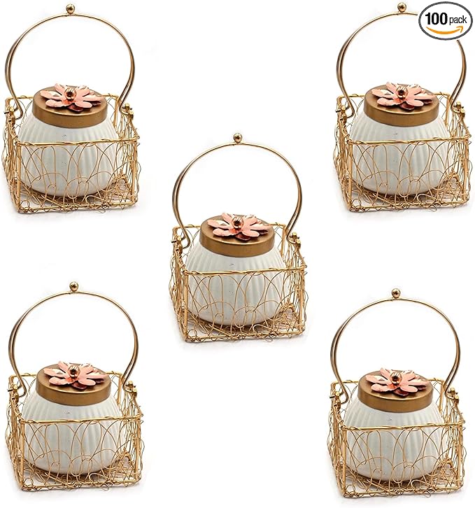 Set of 100 Lot Dry Fruit Jar with Golden Net Basket and Lid 4 Inch, Return Gifts, Serving Bowls/Jars for Parties, Wedding Gifts by IndiaGiftHub