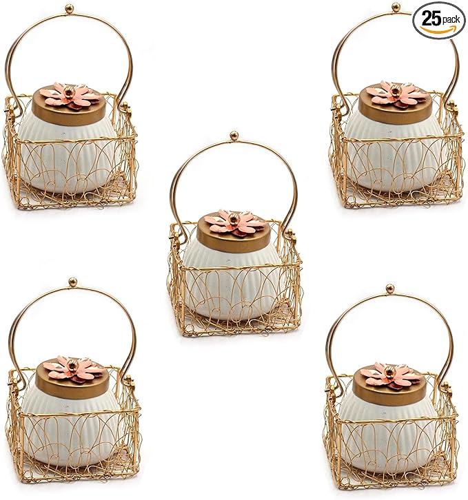 Set of 25 Lot Dry Fruit Jar with Golden Net Basket and Lid 4 Inch, Return Gifts, Serving Bowls/Jars for Parties, Wedding Gifts by IndiaGiftHub