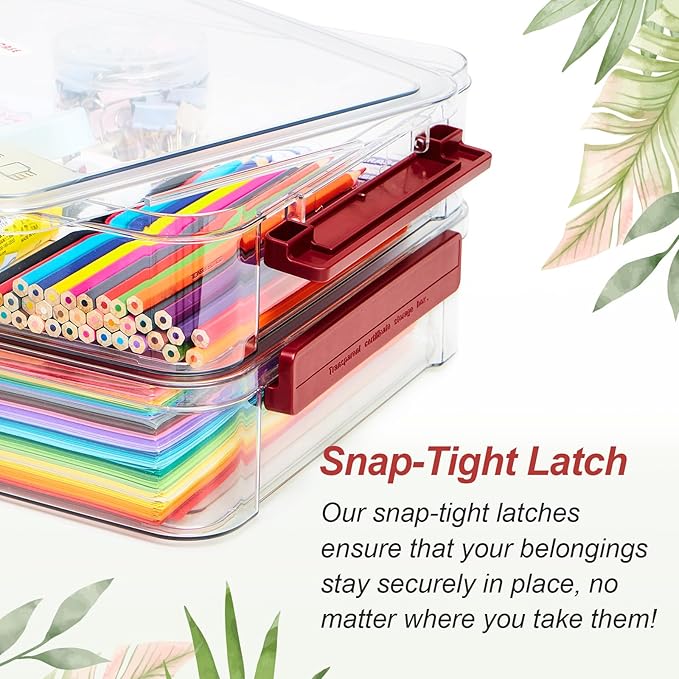 5.5qt Portable Project Case 9 X 13 Clear Stackable Plastic Storage With Lids Organizer Containers File Box For Letter A4 Paper Photo Documents Scrapbook Craft Art School Supplies, 2 Pcs - Image 6