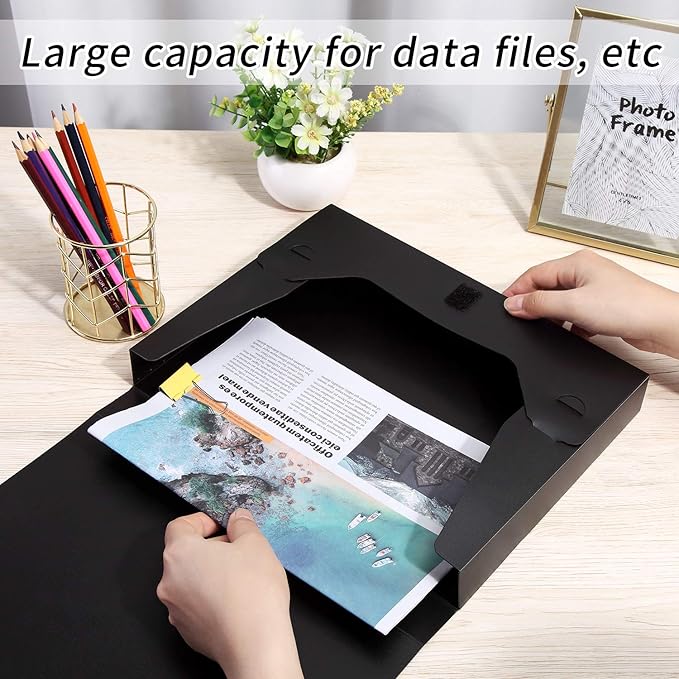A4 Storage File Boxes Archives Cases, Foldable Plastic File Folder, Thickened to 5.8cm,Large Capacity,Black(Pack of 4) - Image 4