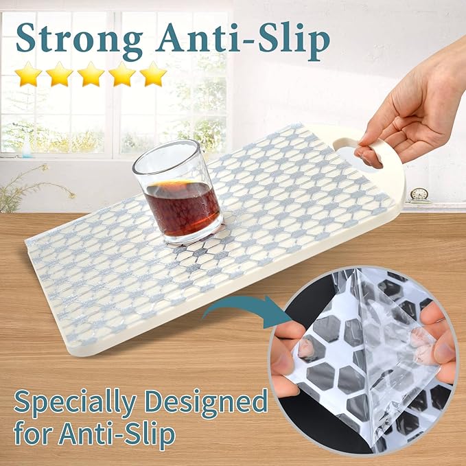 Drawer and Shelf Liner for Kitchen Cabinet: 12 in X 20 Ft Non Slip Waterproof Shelf Paper Non Adhesive Refrigerator Liners Silver Square Easy Liners for Bathroom with Knife Tape Measure - Image 3