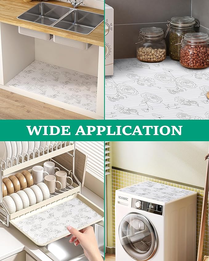Floral Drawer Liner for Kitchen Cabinets Non-Adhesive Shelf Liner Non-Slip Strong Grip Cabinet Liners Thickened Mats Protective Paper Easy to Clean for Tool Box Pantry (12In x 10FT) - Image 6