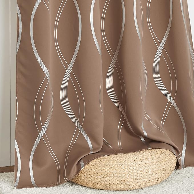 NICETOWN Blackout Curtains Panels for Bedroom - Microfiber Noise Reducing Thermal Insulated Wave Line Foil Print Design Drapes for Patio Sliding Glass Door (Cappuccino, 2 Panels, 52 x 72 Inch) - Image 7