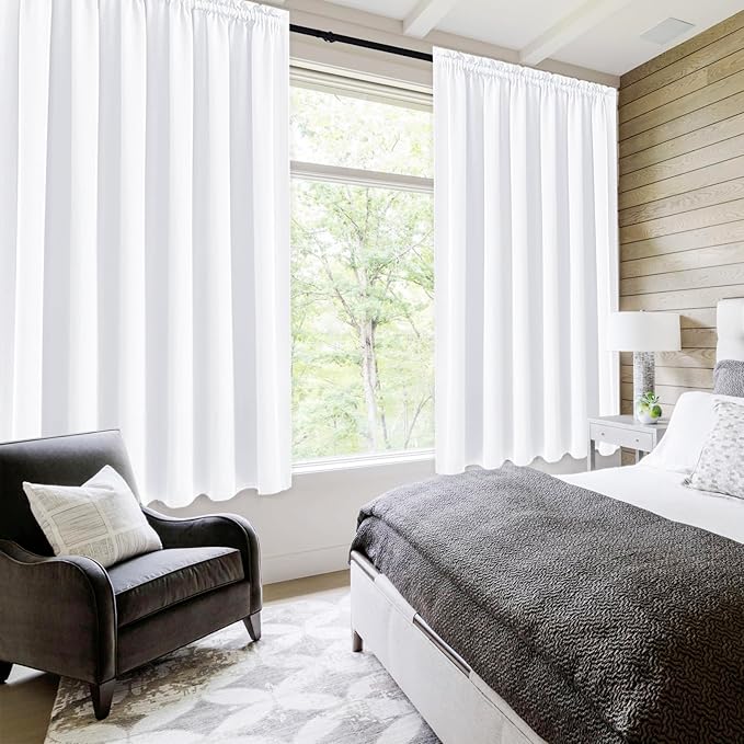 DWCN White Curtains for Living Room Thermal Insulated, 50% Light Blocking Curtains for Bedroom, Dining Room Window, W 70x L 72 Inch, Set of 2 Rod Pocket Curtain Panels - Image 2