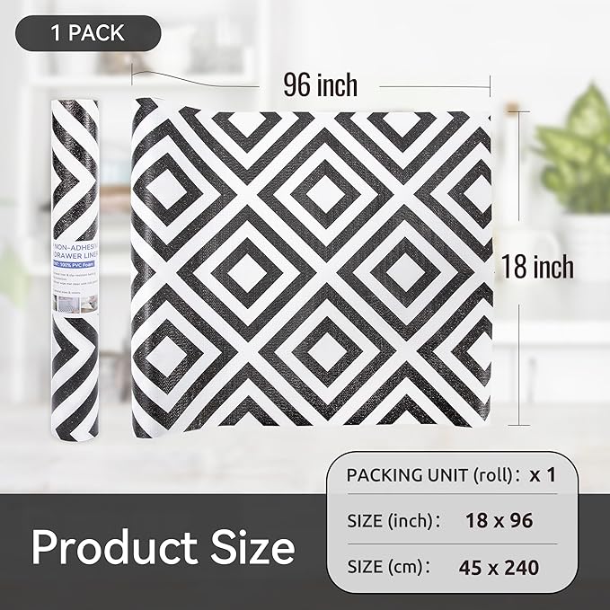 FIFTY FEET 18"x96" Non-Adhesive Shelf Liner for Kitchen Cabinets and Drawers, Washable Non-Slip PVC Cabinet Liner (Black Plaid)(1 Roll) - Image 5