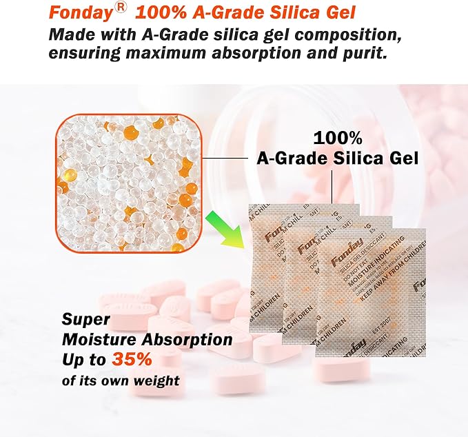 20g x 100 Packs Fonday Rechargeable Silica Gel Desiccant Packets Food Grade Fast Reactivate Desiccant Bags Moisture Indicating Orange to Green for Food Storage, Electronics, 3D Filament & Safes - Image 3