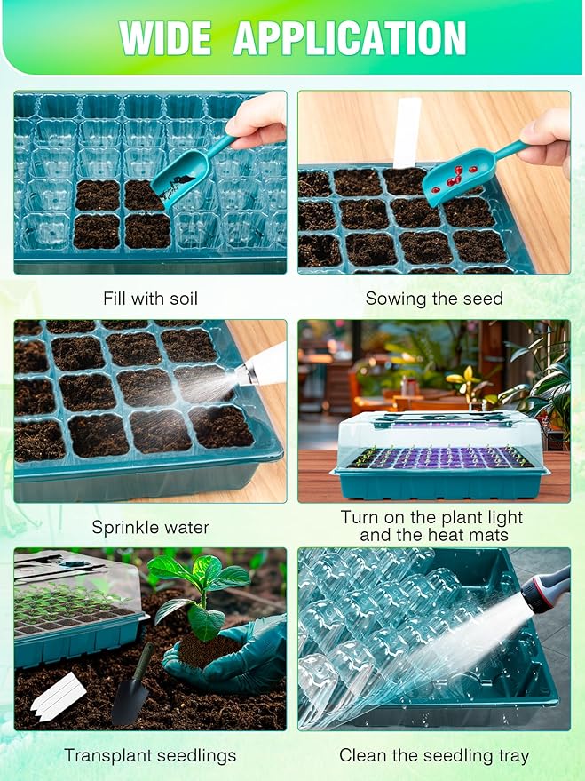 Seed Starter Tray with Grow Lights and Heat Mat, 3-in-1 Soil Meter, 80-Cell Seed Growing Tray, Germination & Plant Propagation Station for Indoor Plants 2-Pack - Image 7