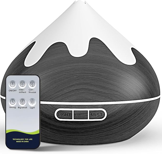 500ML Essential Oil Diffuser, Aromatherapy Diffuser with Remote Control, Multifunctional Air Diffusers for Home Office Room, Fragrance Aroma Diffuser with 7 Color LED & 2 Mist Mode, Black - Image 9
