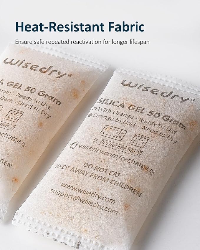 wisedry 50 Gram [10 Packs] Silica Gel Packets Microwave Fast Reactivate Desiccan Packs with Indicating Beads - Image 5